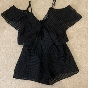 Off the shoulder romper with ruffle at front